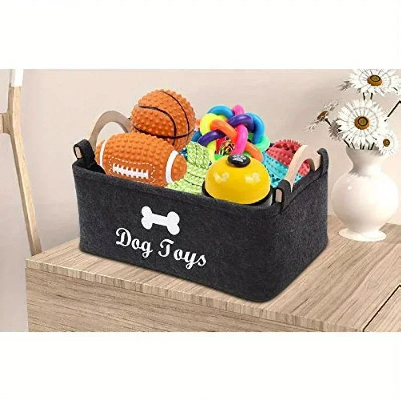Felt Pet Toy Storage Box – Soft Organizer Basket for Dog & Cat Toys