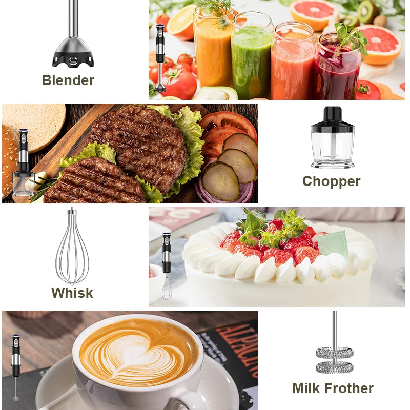Immersion Blender 5-in-1 Handheld Blender - 1100-watt scratch-resistant blending stick for shakes, purees and smoothies