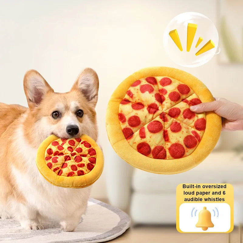 Plush Squeaky Dog Toy – Doughnut & Pizza Shape, Teeth Cleaning Chew Toy