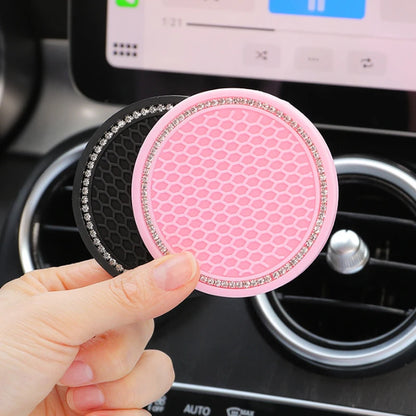 Car Water Cup Pad Holders Non-slip Diamond Rhinestone Rubber Mat for Bottle Holder Coaster Auto Interior Anti-skid Cup Holders