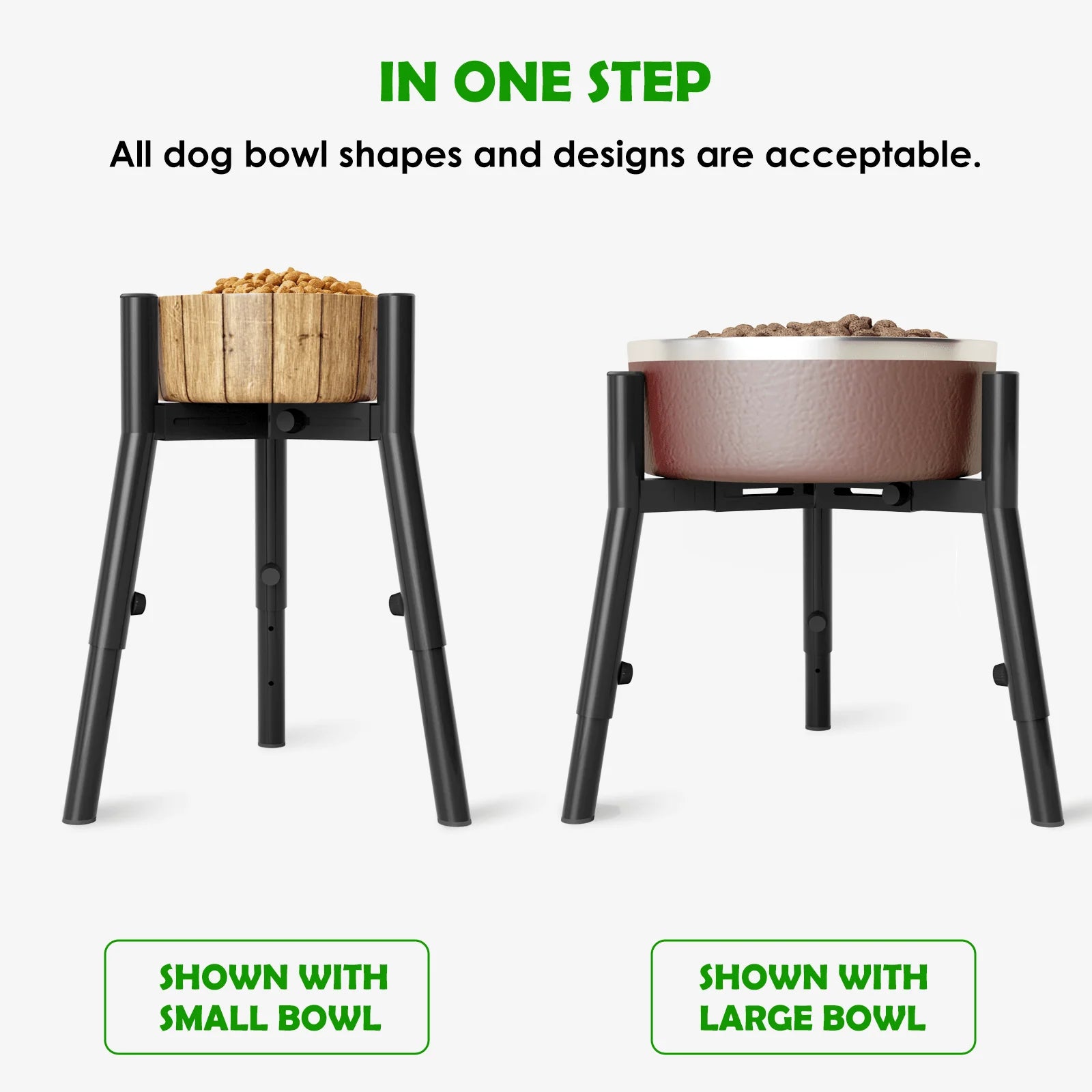 3-Height Adjustable Dog Bowl Stand – Metal Raised Feeder Base for Large Dogs – Width Adjustable – No Bowls Included