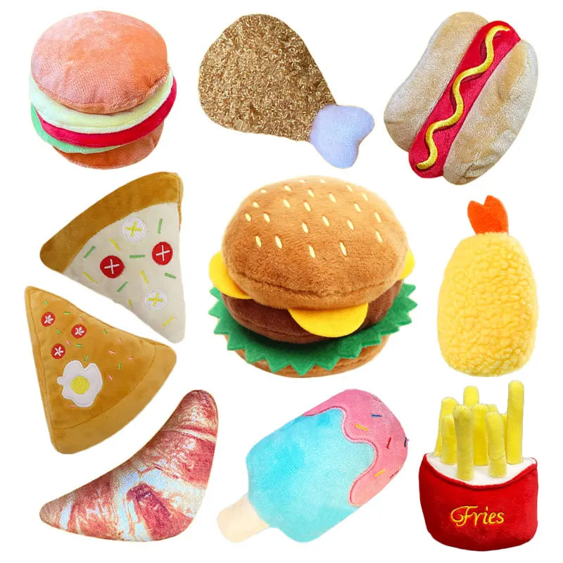 Plush Squeaky Dog Toy – Ice Cream, Fries & Burger Chew Accessories
