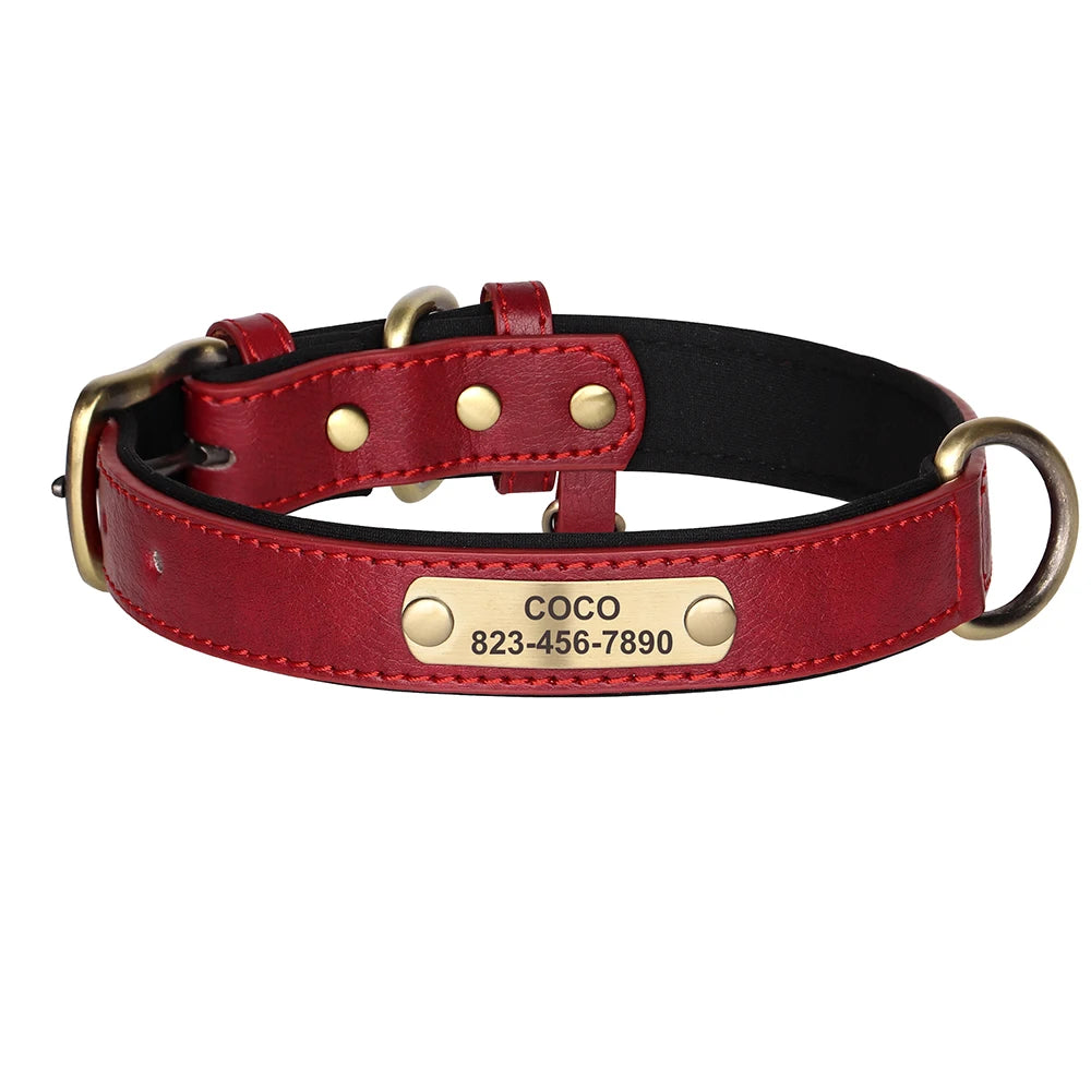 Custom Leather Dog Collar with Personalized Name Tag – Anti-Lost Pet ID with Free Engraving | For Small, Medium & Large Dogs