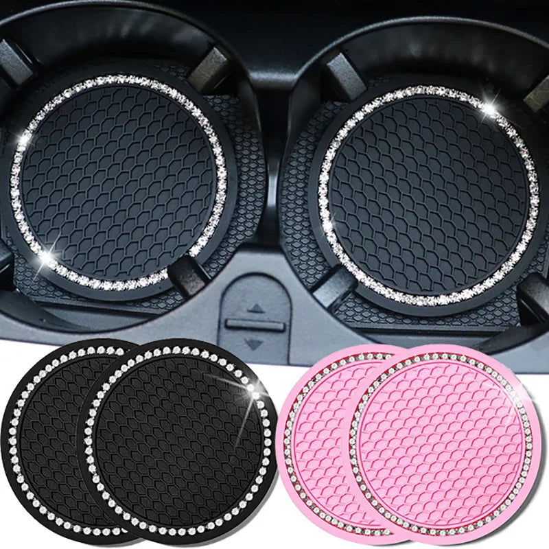 Car Water Cup Pad Holders Non-slip Diamond Rhinestone Rubber Mat for Bottle Holder Coaster Auto Interior Anti-skid Cup Holders