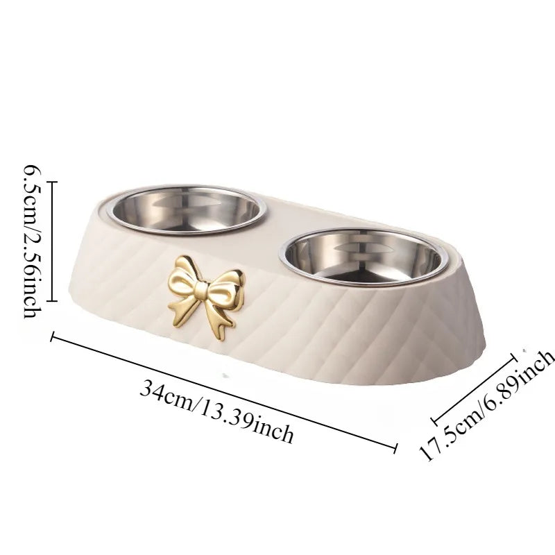 Double Pet Bowl with Bowtie Design – Food & Water Bowls for Dogs and Cats