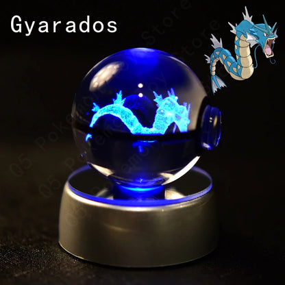 3D Pokémon Crystal Ball Lamp – Pikachu, Mew & Gengar LED Night Light with Pokéball Base