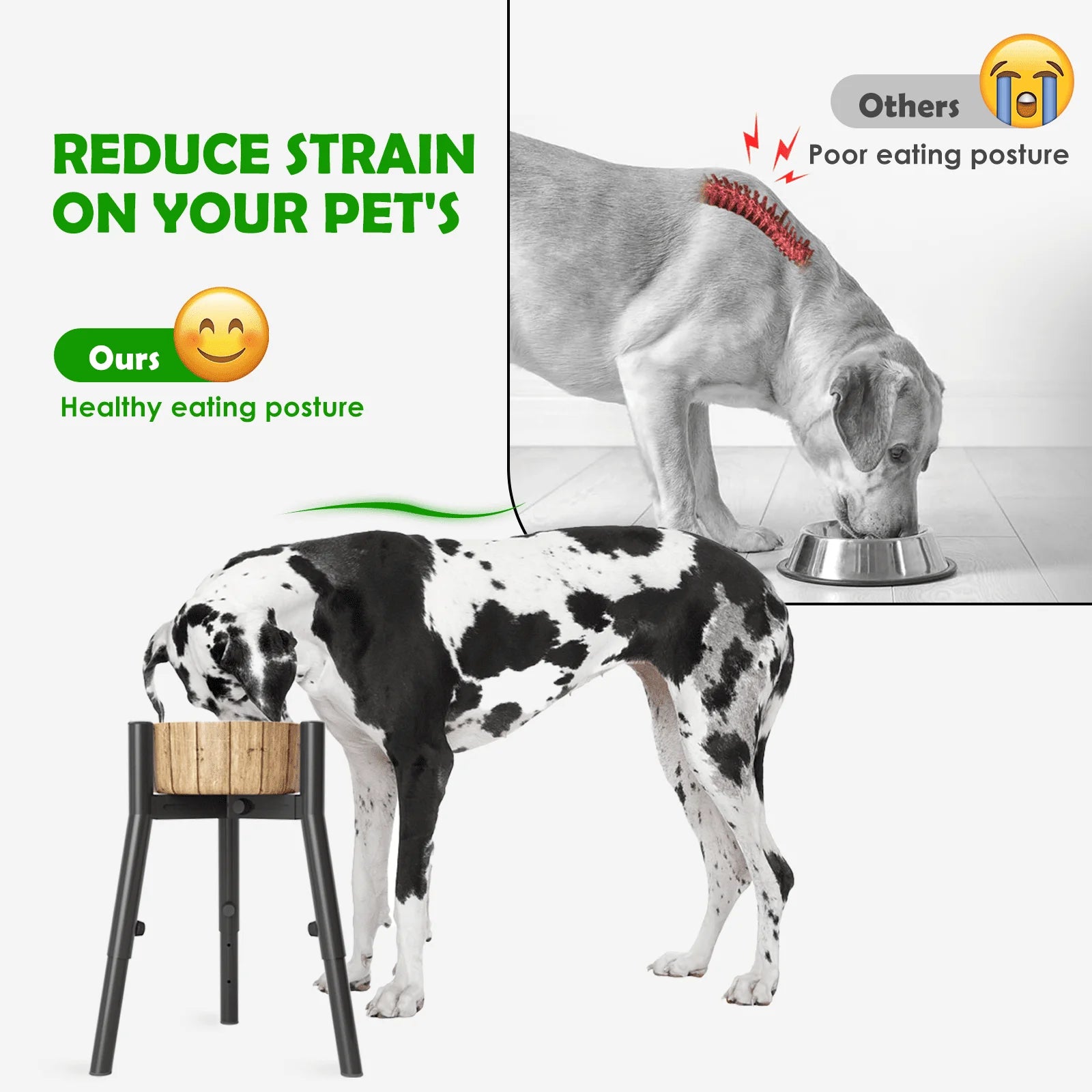 3-Height Adjustable Dog Bowl Stand – Metal Raised Feeder Base for Large Dogs – Width Adjustable – No Bowls Included