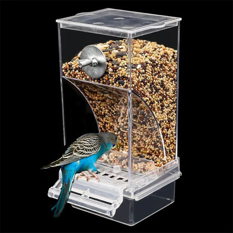 Acrylic No-Mess Automatic Bird Feeder & Drinker – Perch Container For Parrots, Budgerigars & Parakeets, Bird Cage Accessories