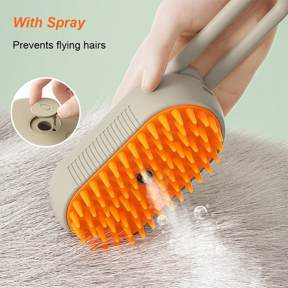 3-in-1 Electric Pet Steam Brush – USB Rechargeable Grooming & Massage Comb for Dogs & Cats