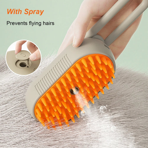 3-in-1 Electric Pet Steam Brush – USB Rechargeable Grooming & Massage Comb for Dogs & Cats