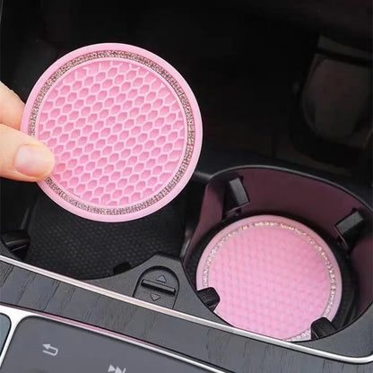 Car Water Cup Pad Holders Non-slip Diamond Rhinestone Rubber Mat for Bottle Holder Coaster Auto Interior Anti-skid Cup Holders