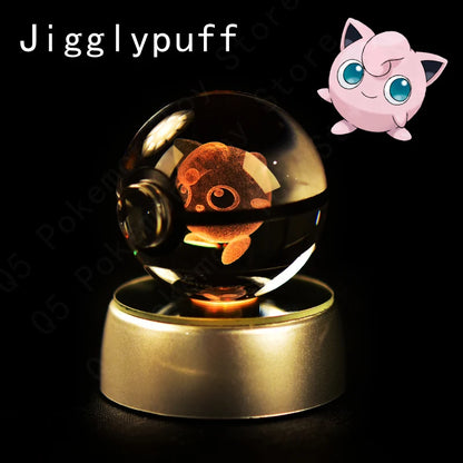 3D Pokémon Crystal Ball Lamp – Pikachu, Mew & Gengar LED Night Light with Pokéball Base