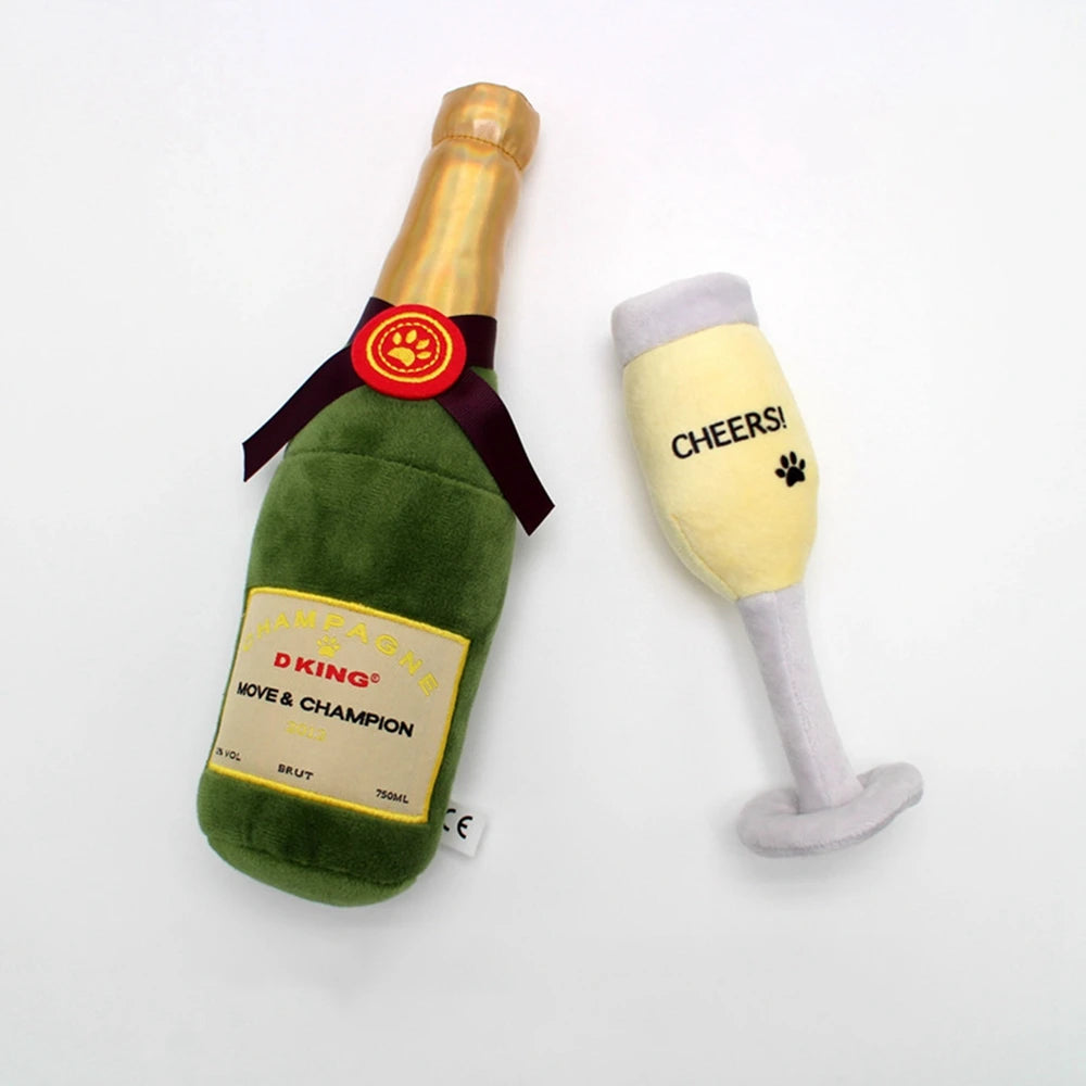 Champagne Bottle Plush Dog Toy – Squeaky & Bite-Resistant Chew Toy