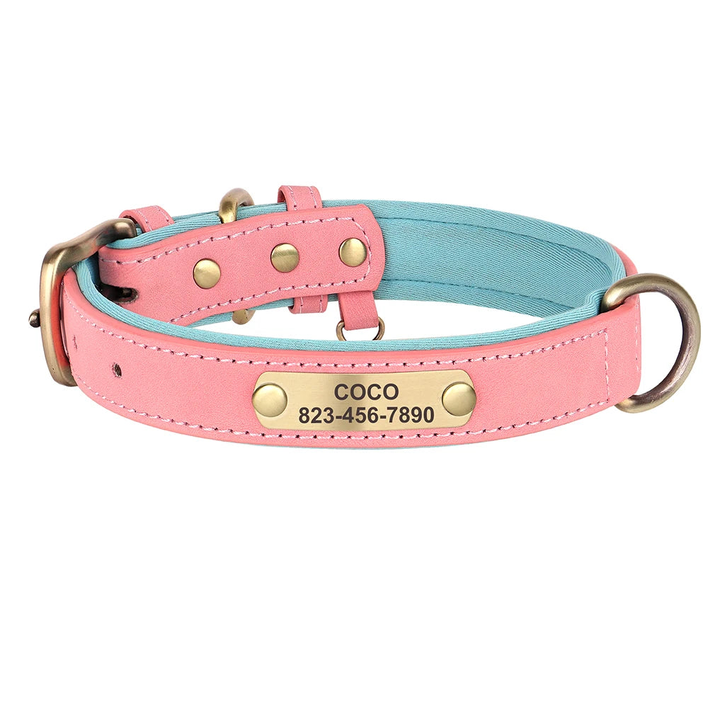 Custom Leather Dog Collar with Personalized Name Tag – Anti-Lost Pet ID with Free Engraving | For Small, Medium & Large Dogs