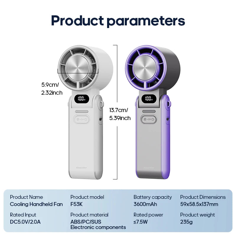 TurboCool Pro – Foldable Mini Handheld Fan, 3600mAh Rechargeable, 100-Speed Adjustable