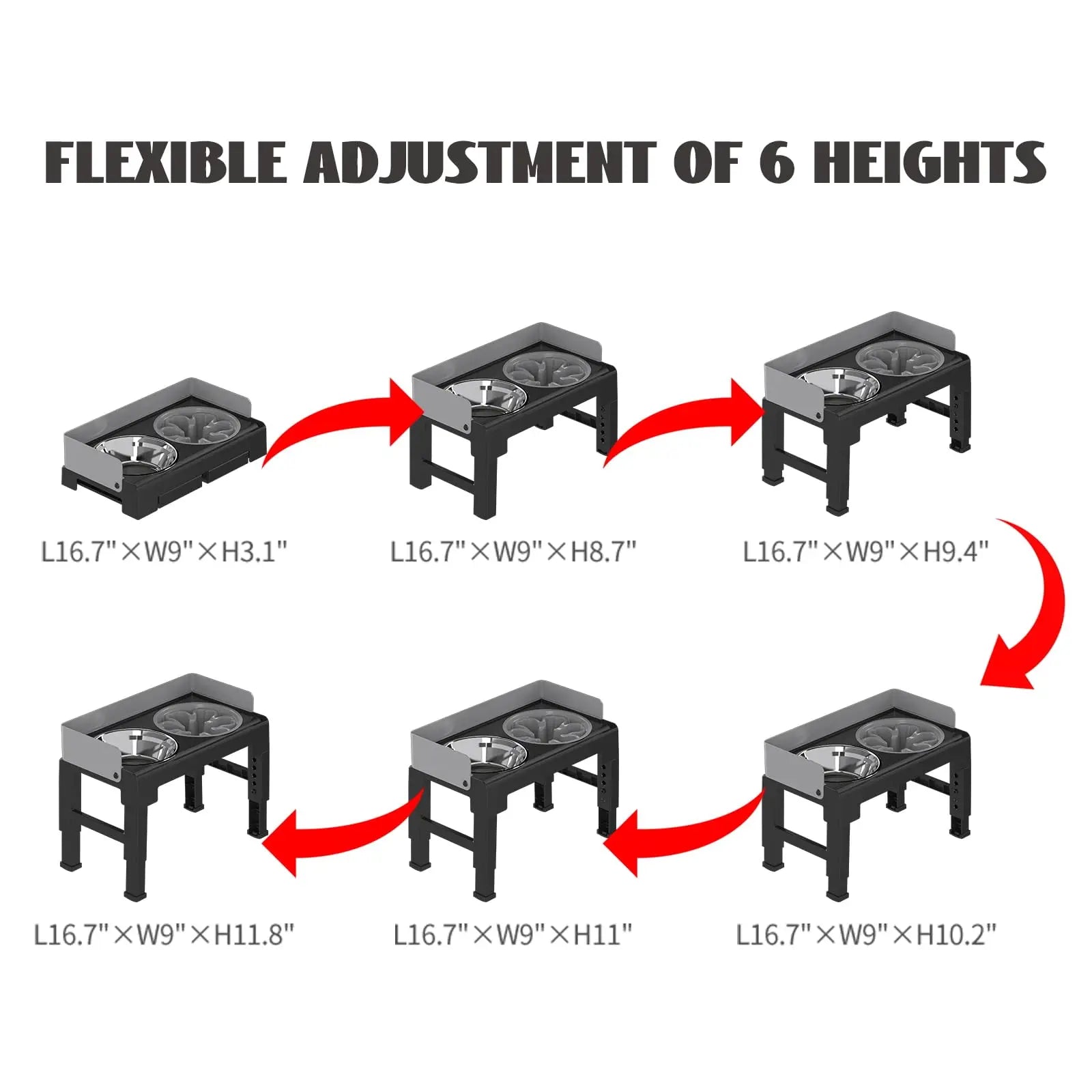 4-Height Adjustable Elevated Dog Bowl Stand with 2 Stainless Steel Bowls – Non-Slip & Spill-Proof