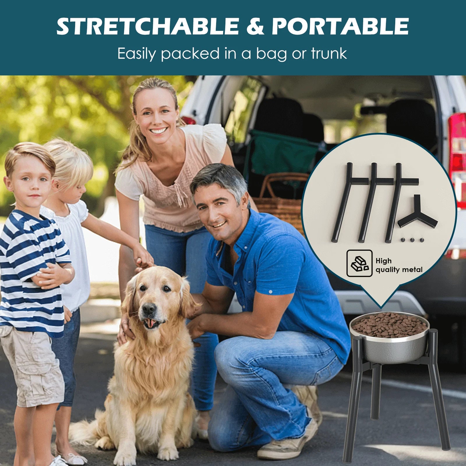Adjustable Raised Dog Bowl Stand – Metal Feeder Base for Large Dogs – Height Adjustable – Bowls Not Included
