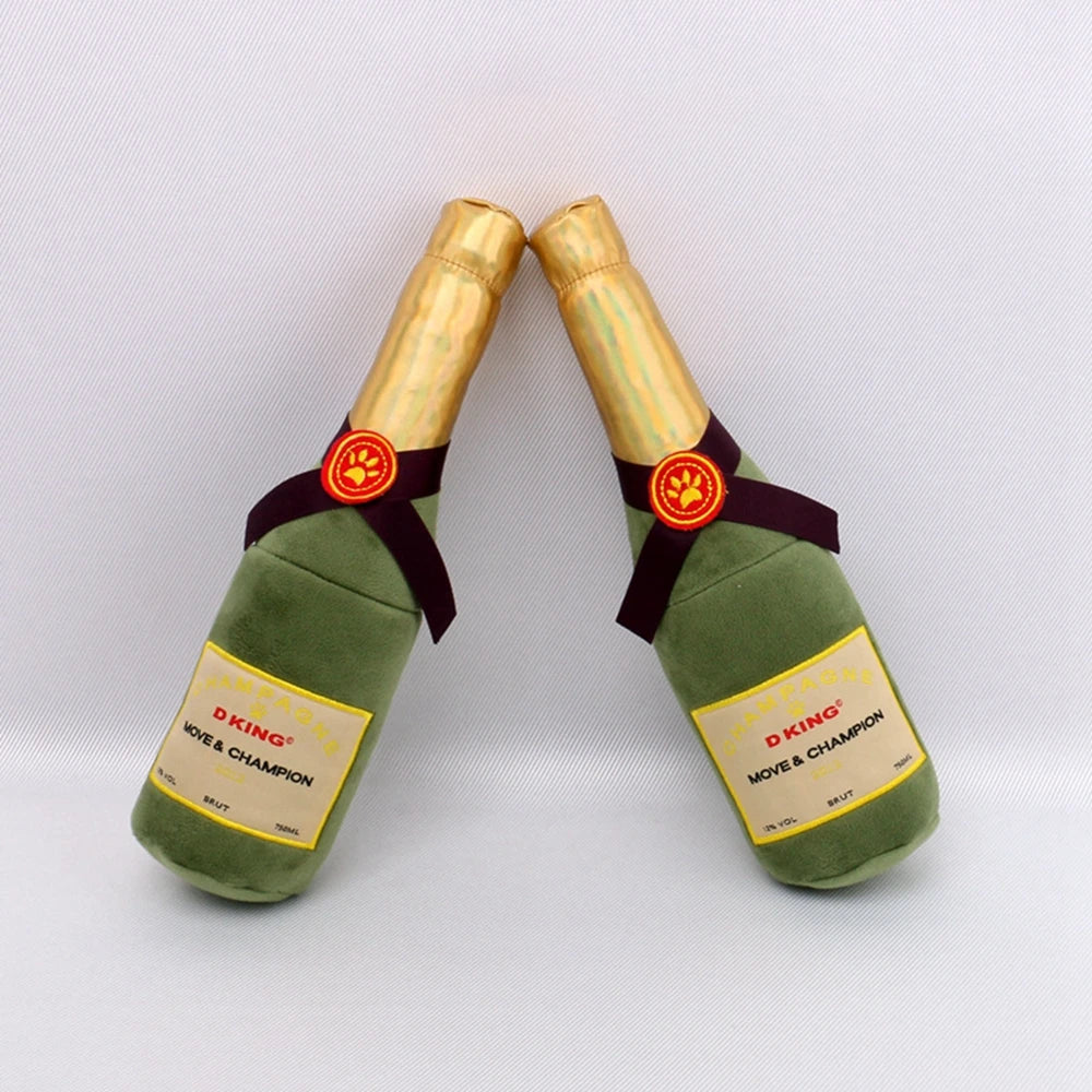 Champagne Bottle Plush Dog Toy – Squeaky & Bite-Resistant Chew Toy