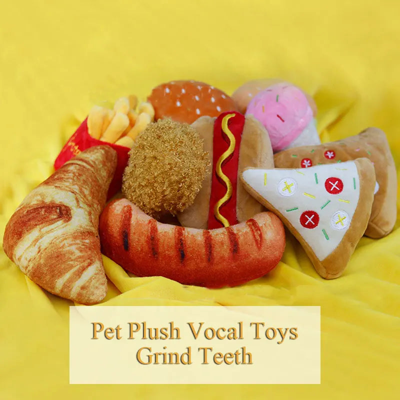 Plush Squeaky Dog Toy – Ice Cream, Fries & Burger Chew Accessories