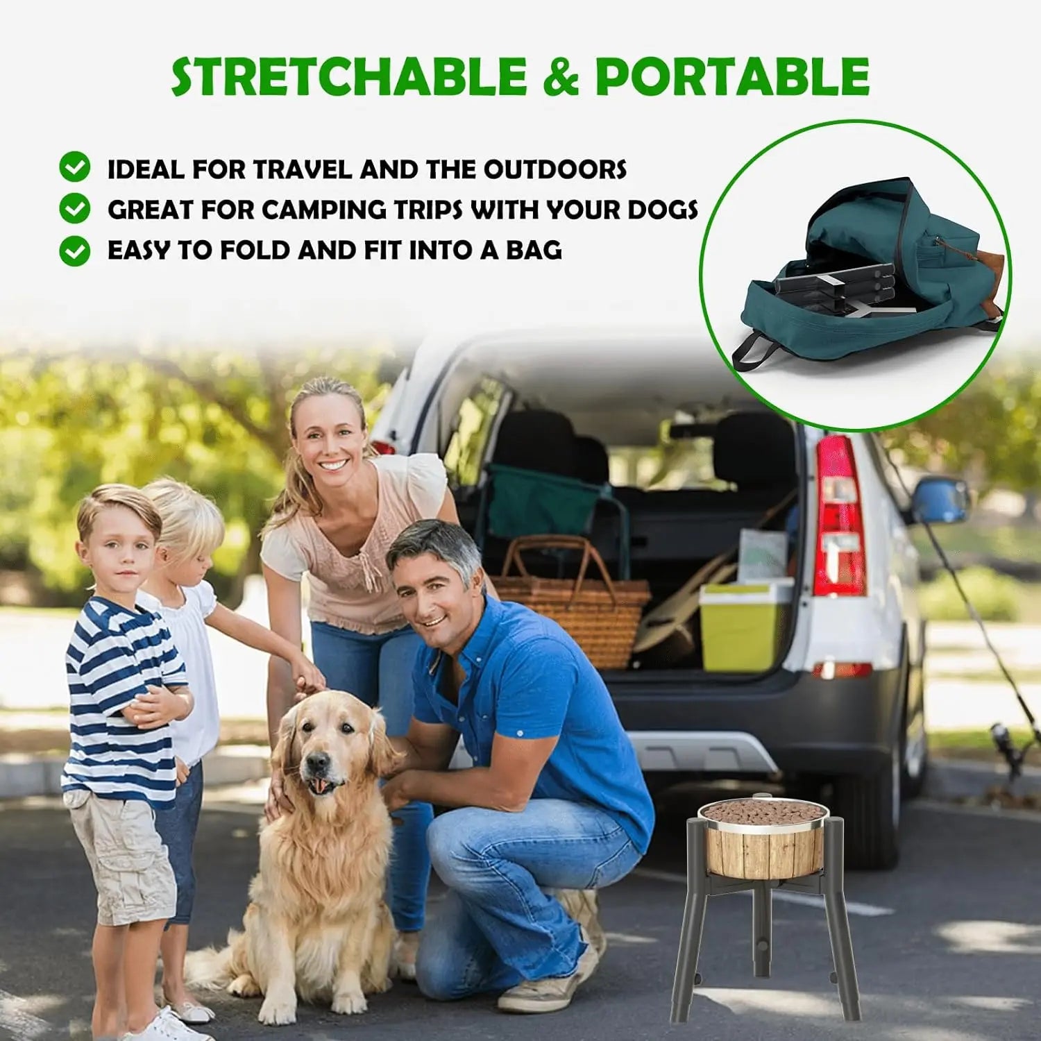 3-Height Adjustable Dog Bowl Stand – Metal Raised Feeder Base for Large Dogs – Width Adjustable – No Bowls Included