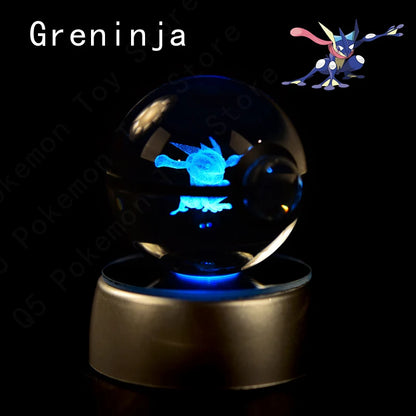 3D Pokémon Crystal Ball Lamp – Pikachu, Mew & Gengar LED Night Light with Pokéball Base