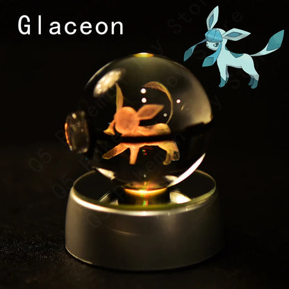 3D Pokémon Crystal Ball Lamp – Pikachu, Mew & Gengar LED Night Light with Pokéball Base