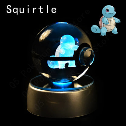 3D Pokémon Crystal Ball Lamp – Pikachu, Mew & Gengar LED Night Light with Pokéball Base