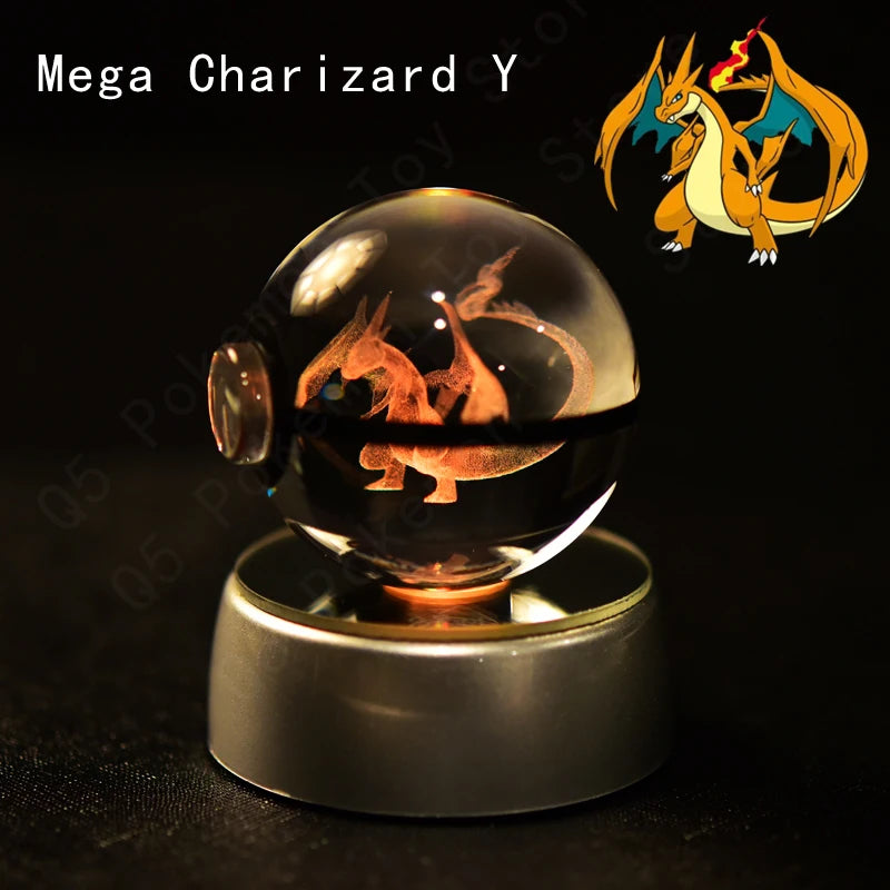 3D Pokémon Crystal Ball Lamp – Pikachu, Mew & Gengar LED Night Light with Pokéball Base