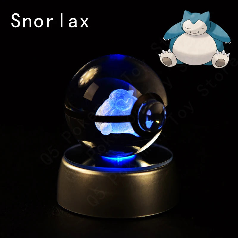 3D Pokémon Crystal Ball Lamp – Pikachu, Mew & Gengar LED Night Light with Pokéball Base