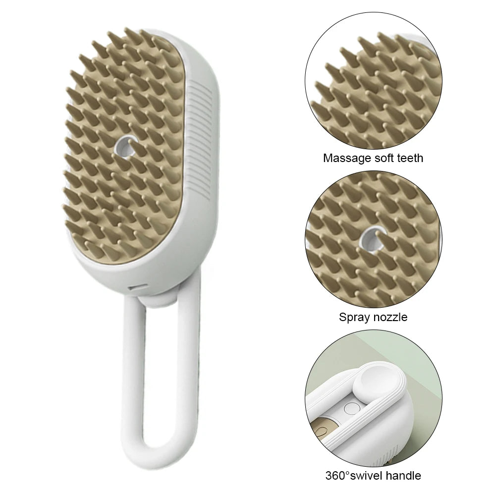 3-in-1 Electric Pet Steam Brush – USB Rechargeable Grooming & Massage Comb for Dogs & Cats