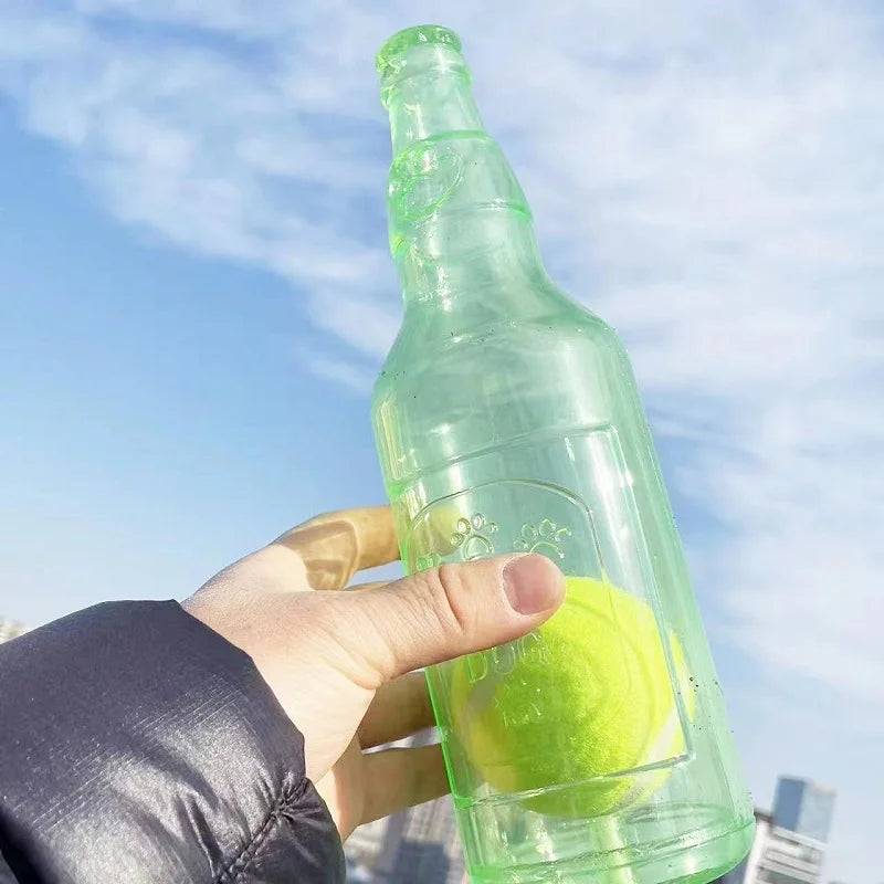Beer Bottle Dog Chew Toy – Squeaky & Bite-Resistant with Tennis Ball Core