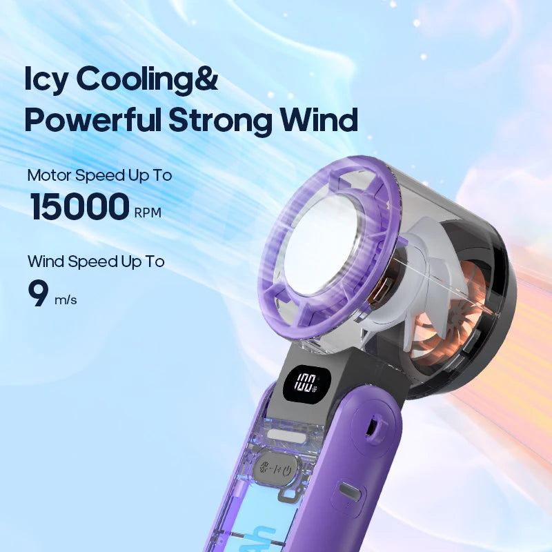TurboCool Pro – Foldable Mini Handheld Fan, 3600mAh Rechargeable, 100-Speed Adjustable