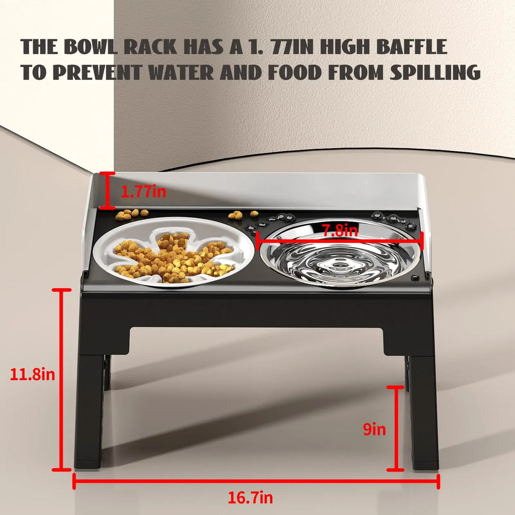 4-Height Adjustable Elevated Dog Bowl Stand with 2 Stainless Steel Bowls – Non-Slip & Spill-Proof