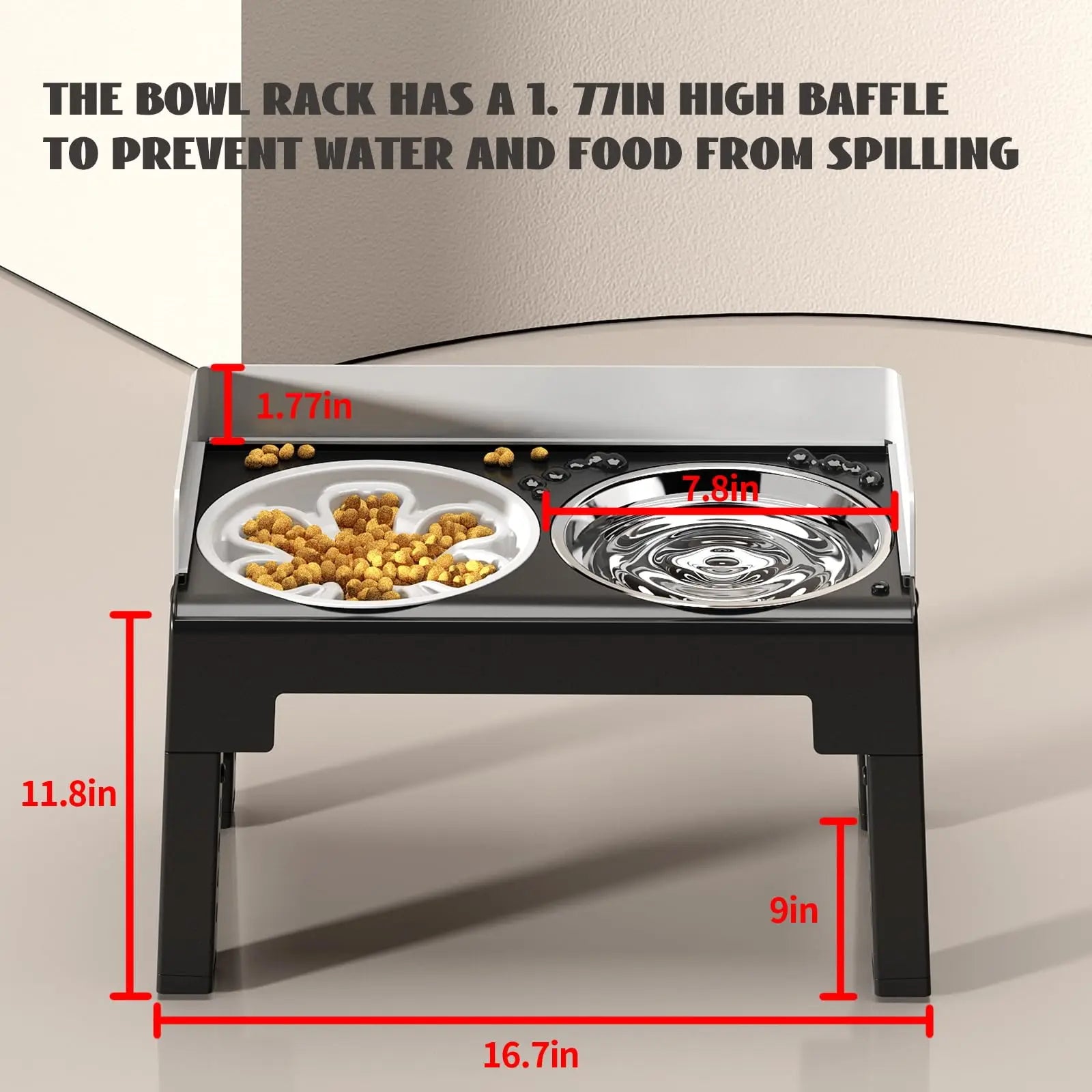 4-Height Adjustable Elevated Dog Bowl Stand with 2 Stainless Steel Bowls – Non-Slip & Spill-Proof