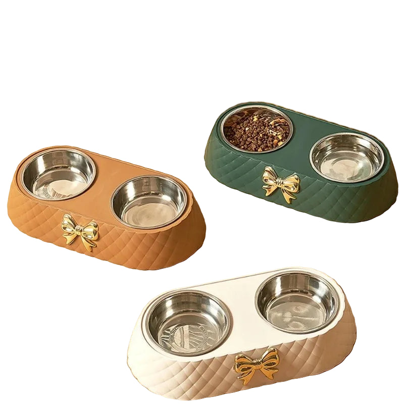 Double Pet Bowl with Bowtie Design – Food & Water Bowls for Dogs and Cats