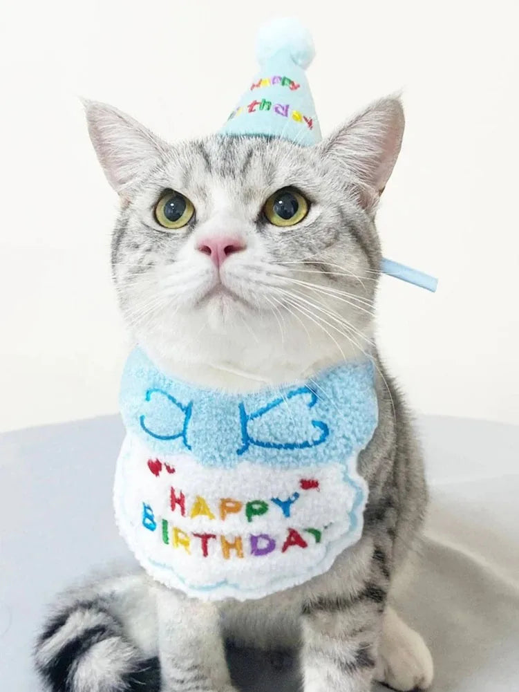 Paw-some Pet Birthday Set – Adjustable Party Hat & Bandana Scarf for Cats & Dogs – Perfect Puppy & Kitty Celebration Outfit!