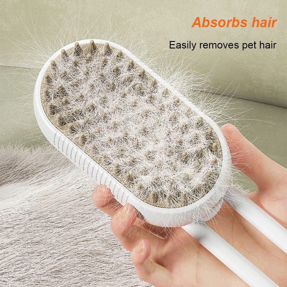 3-in-1 Electric Pet Steam Brush – USB Rechargeable Grooming & Massage Comb for Dogs & Cats