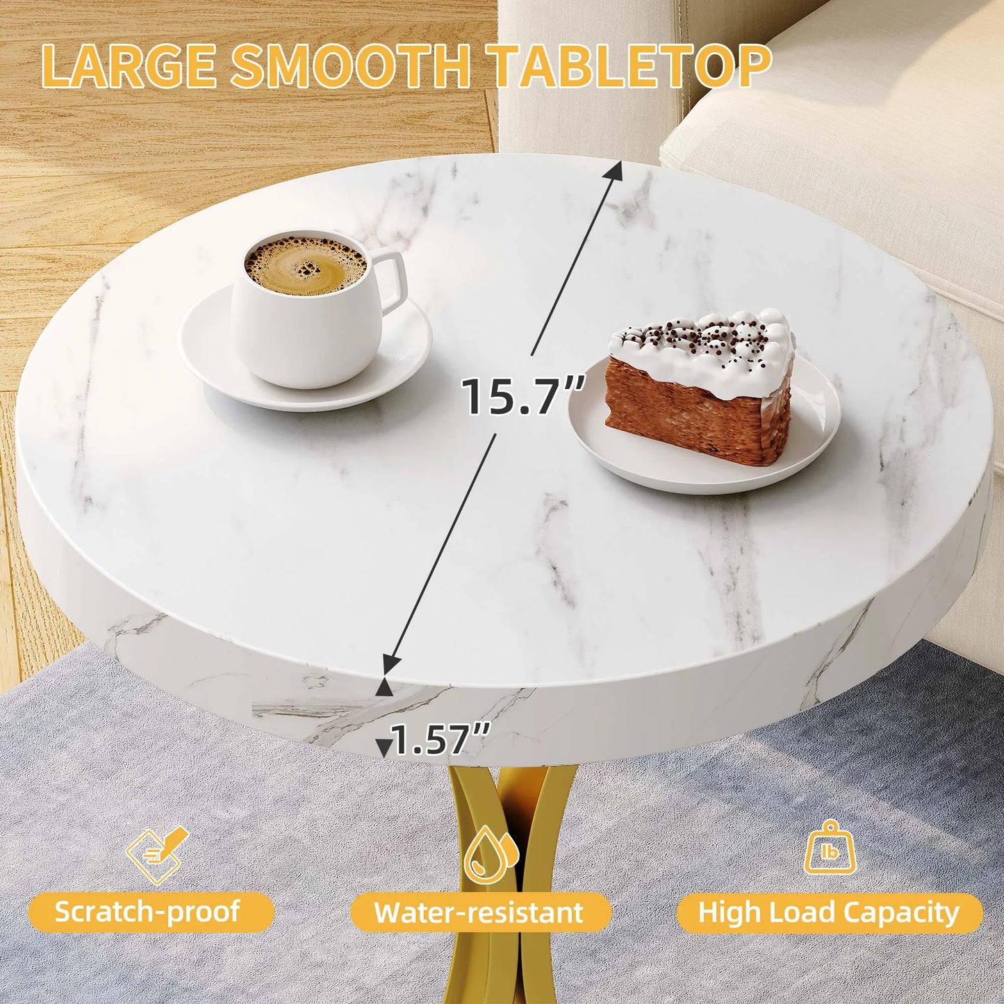 Round Side Tables,Glass End Tables with Faux Marble Top old Coffee Tables with Modern Style, for Living Room,Small End Table