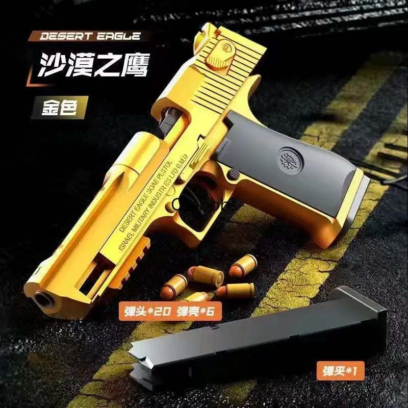 Mechanical Automatic Desert Eagle Toy Gun Shell Ejection Airsoft Pistol Continuous Firing Soft Bullet Toy for Children Shooting