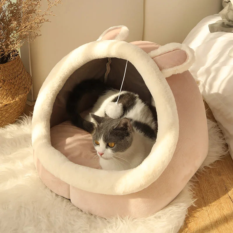 Washable Cat Bed with Removable Cushion – Deep Sleep Cave for Pets