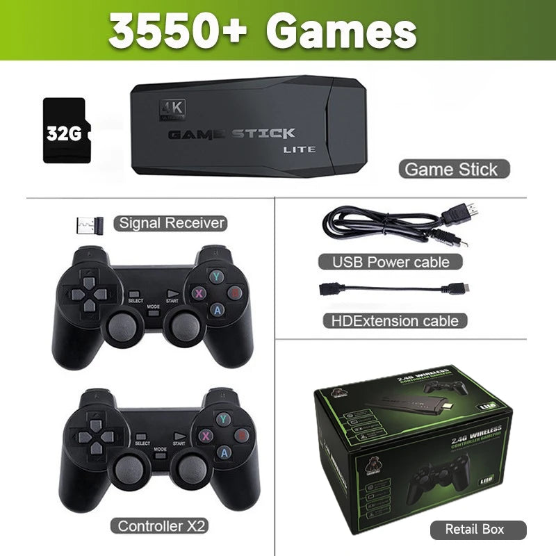 Stick Lite 4K HD Retro Game Console – 64GB, Dual Wireless Controllers, 10,000+ Classic Games – Ultimate Gift for Kids & Gamers