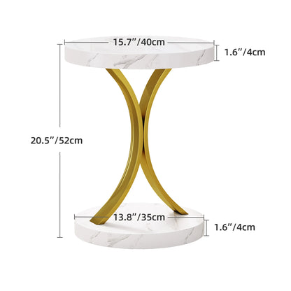 Round Side Tables,Glass End Tables with Faux Marble Top old Coffee Tables with Modern Style, for Living Room,Small End Table