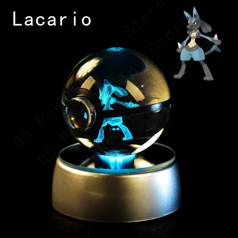 3D Pokémon Crystal Ball Lamp – Pikachu, Mew & Gengar LED Night Light with Pokéball Base