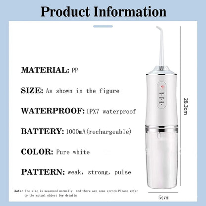 Dental Floss, Portable Cordless Oral Irrigator Cleaning 3 Modes, Waterproof Rechargeable Dental Cleaner, with 4 Nozzles