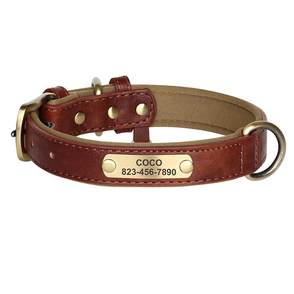 Custom Leather Dog Collar with Personalized Name Tag – Anti-Lost Pet ID with Free Engraving | For Small, Medium & Large Dogs