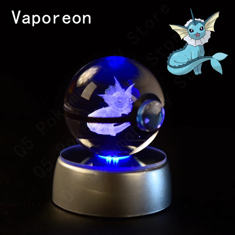 3D Pokémon Crystal Ball Lamp – Pikachu, Mew & Gengar LED Night Light with Pokéball Base