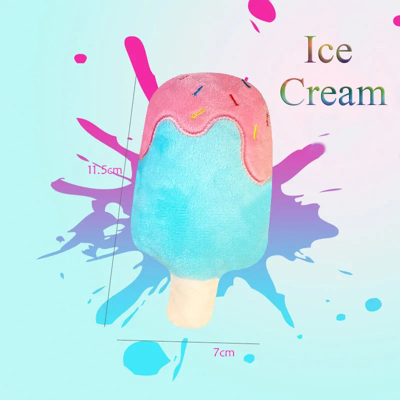 Plush Squeaky Dog Toy – Ice Cream, Fries & Burger Chew Accessories