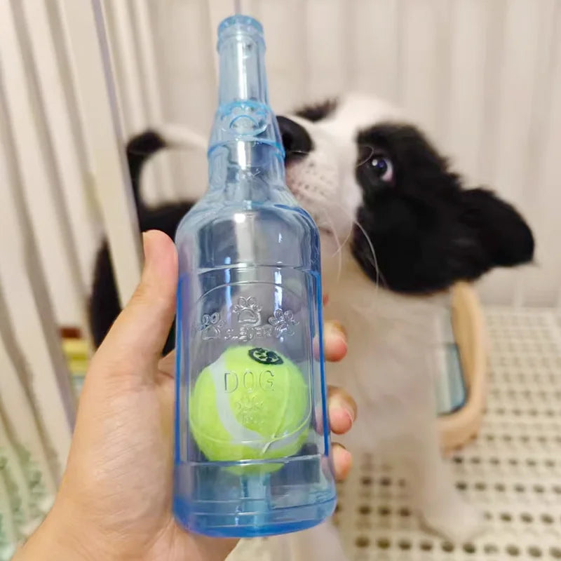 Beer Bottle Dog Chew Toy – Squeaky & Bite-Resistant with Tennis Ball Core