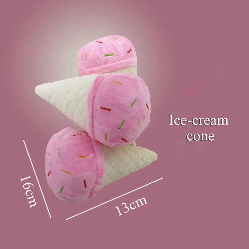 Plush Squeaky Dog Toy – Ice Cream, Fries & Burger Chew Accessories