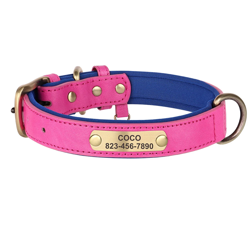 Custom Leather Dog Collar with Personalized Name Tag – Anti-Lost Pet ID with Free Engraving | For Small, Medium & Large Dogs